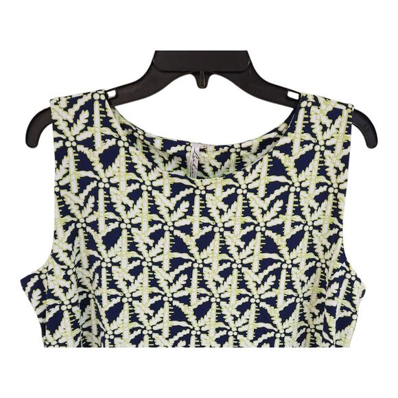 Lulu B Dress XL Palm Tree Print Navy Blue Green Sleeveless Midi Coastal Resort - Picture 3 of 9